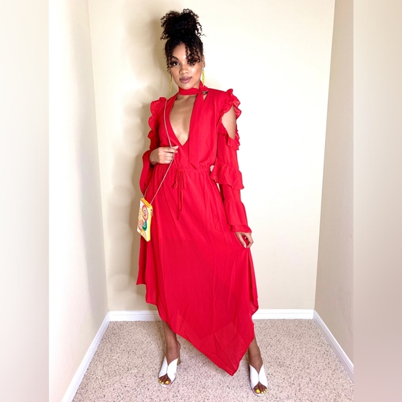 Red Ruffle MIDI Dress - Picture 6 of 9